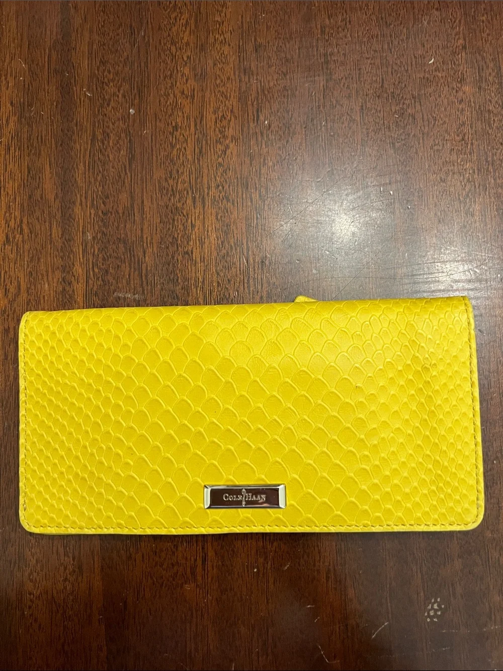 Cole Haan Yellow Textured Wallet with Snake-Emboss